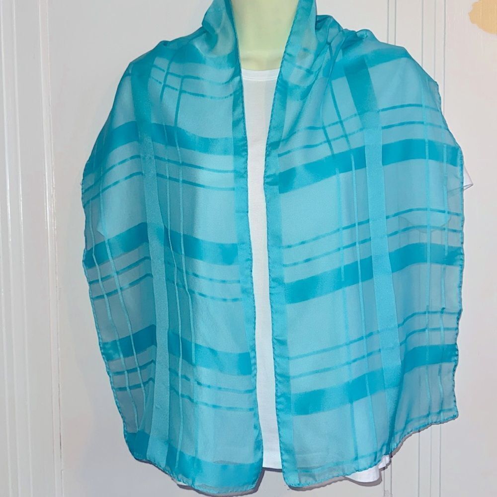 Aqua blue semi sheer polyester scarf
